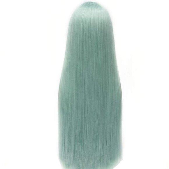 ? Women Green Long Cosplay Wig Mint Striaght Halloween Costume Party Hair Cap main image 8